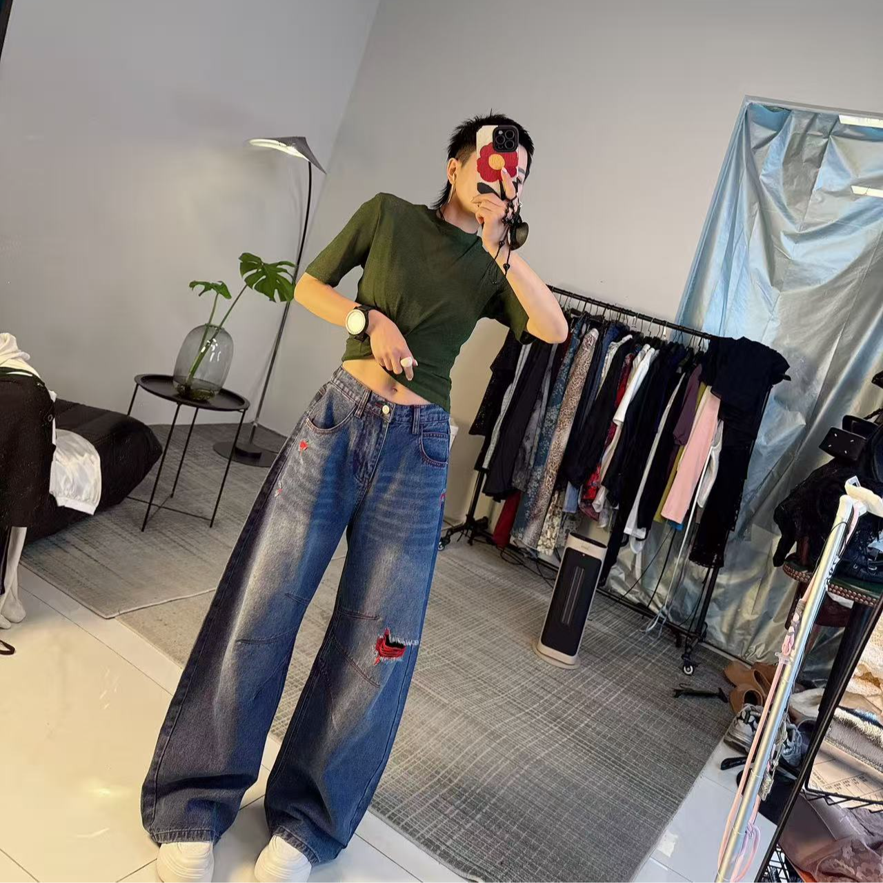 沐爷家——9089休闲百搭时尚半松紧腰减龄裤子