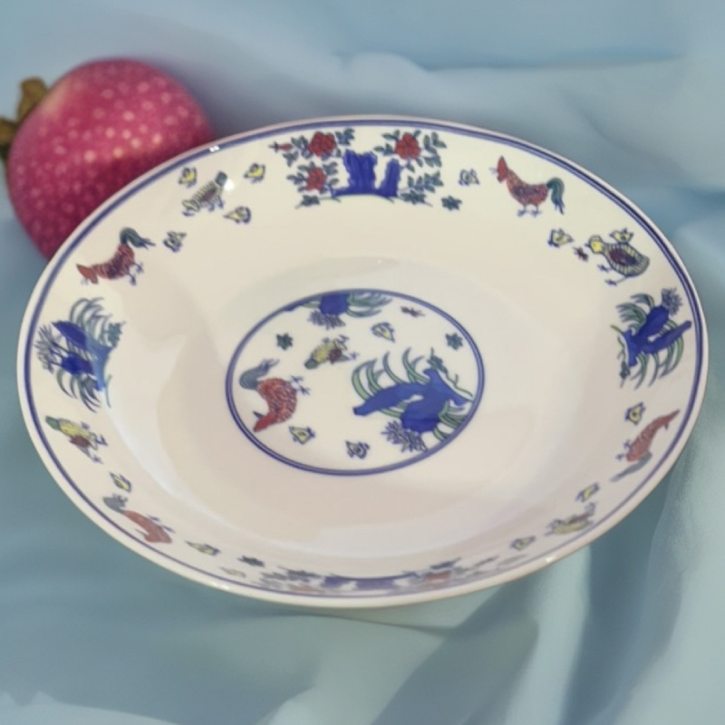 景德镇陶瓷豆彩金鸡8寸窝盘 