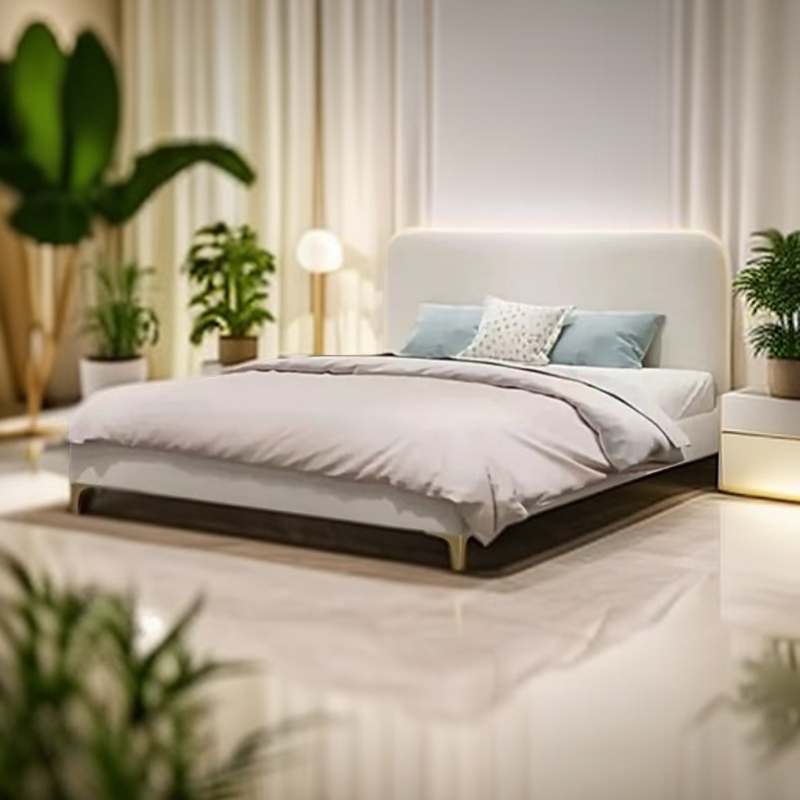 轻奢超薄靠背生态真皮软包床头小空间一体落地家用床头实木经济型