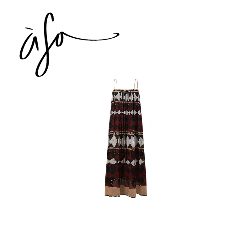 ASA-【几何印花细褶吊带连衣裙】（lyq00080）