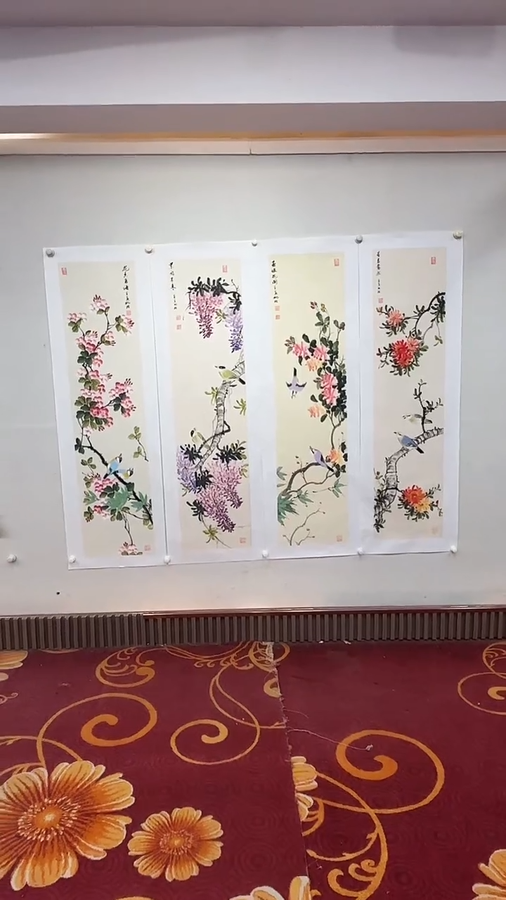 国画工笔花鸟四条屏/雷畅胜