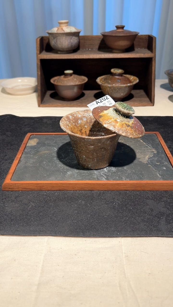 景德镇柴烧裸烧盖碗A202