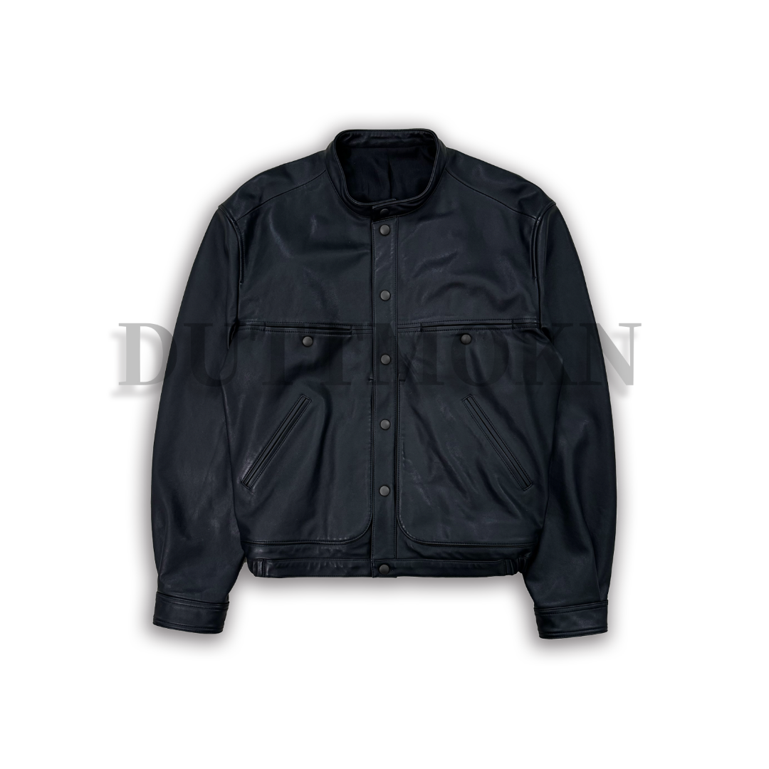 DUTTMOKN新款 LM家24FW秋冬同款立领牛皮薄款夹克外套黑色