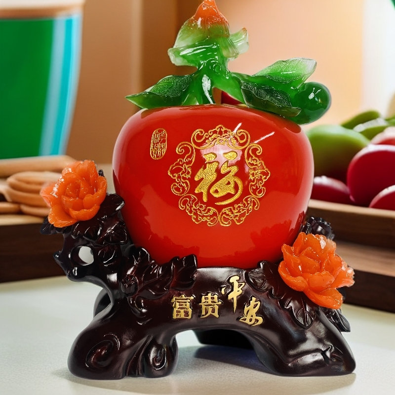 旺旺【玛瑙色红苹果富贵平安】寓意好适合客厅酒柜乔迁礼品工艺品