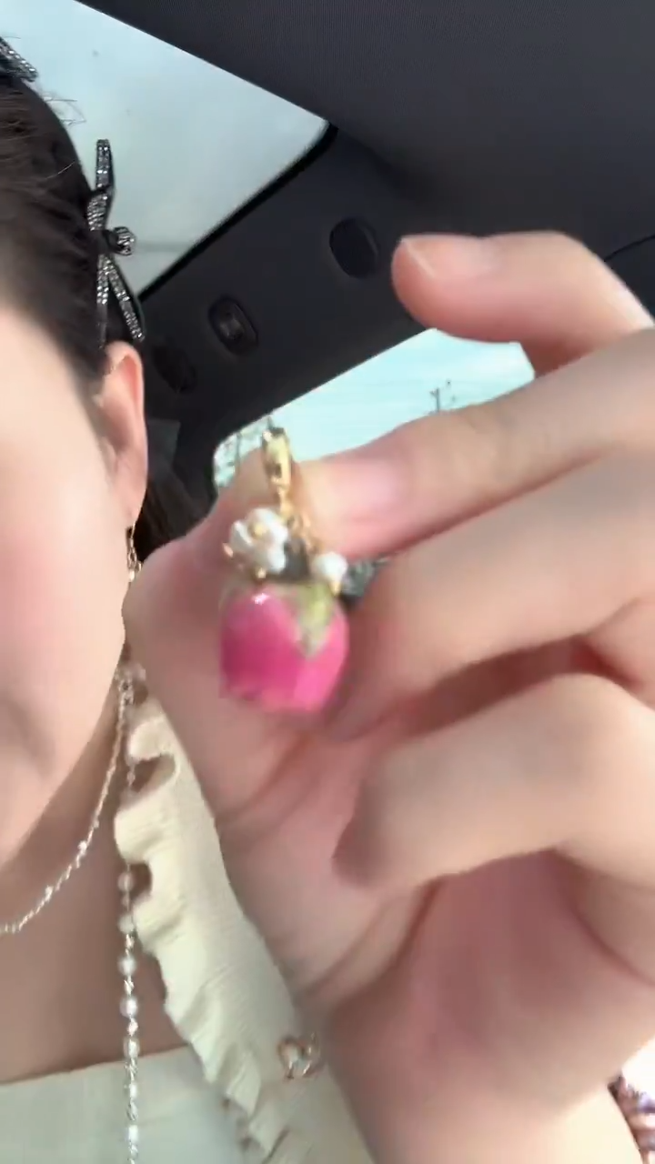 吊坠(不含链)未镶嵌淡水珍珠红玫瑰花朵万能扣吊坠