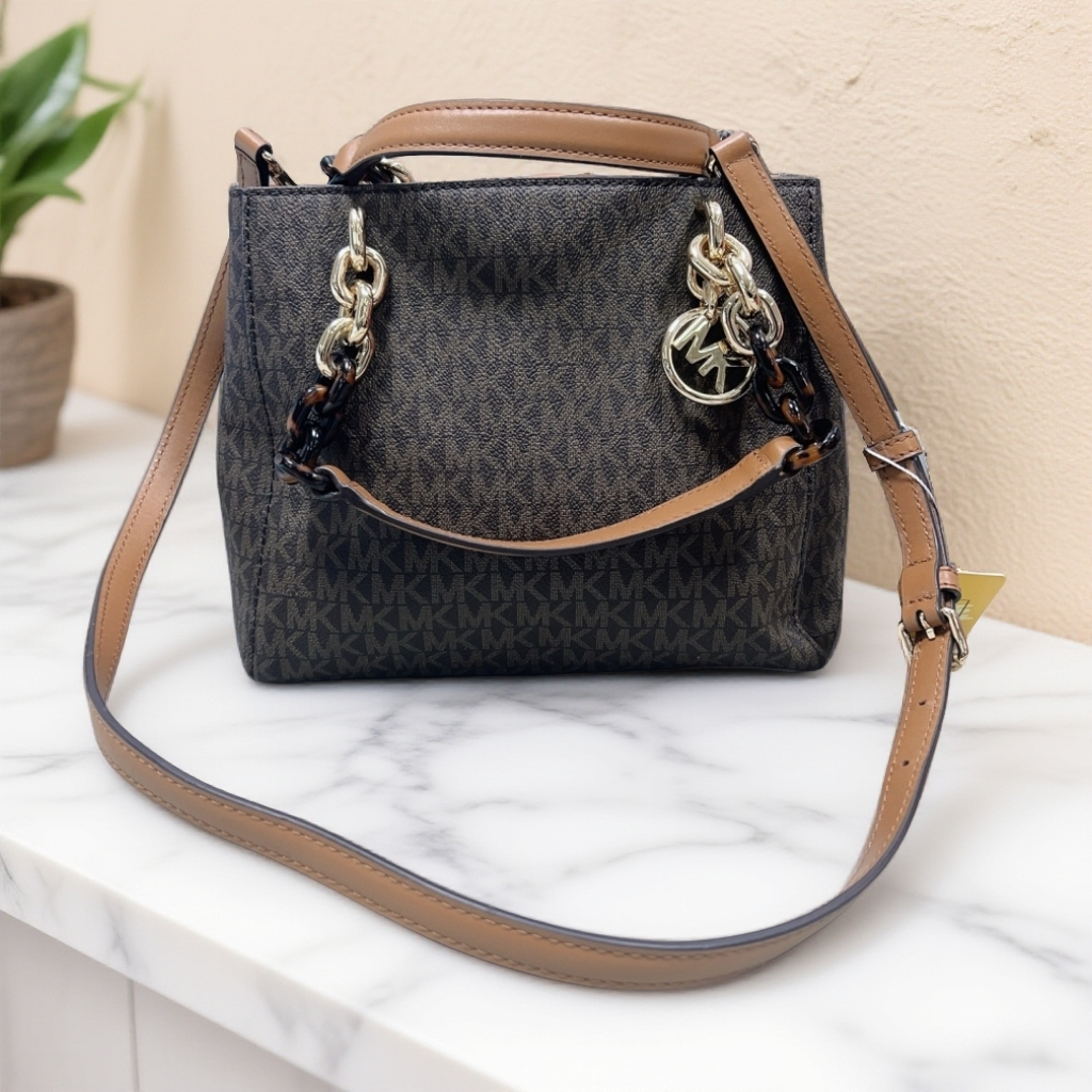 95新 MICHAEL KORS/迈克高仕  棕色老花手提斜挎包 1895 9995  