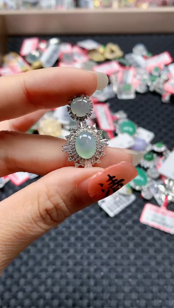 银S925镶嵌戒指翡翠天然A货缅甸翡翠