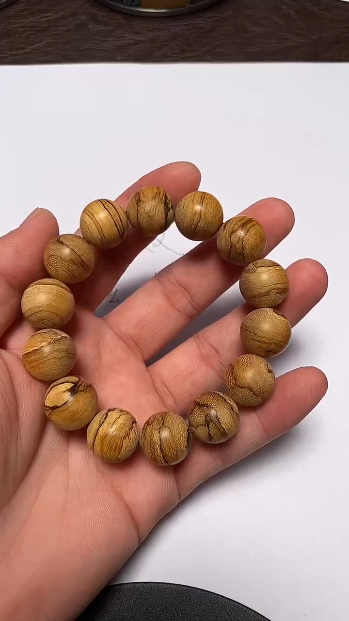 沉香手串ฟ****มTC08008沉香天然野达拉干花珠虎斑单圈