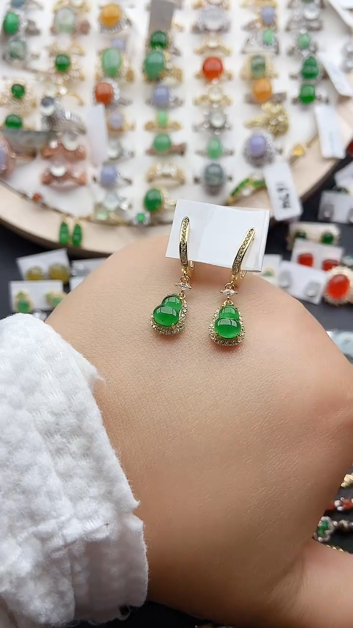 【闪购商品】翡翠耳饰银S925镶嵌1111