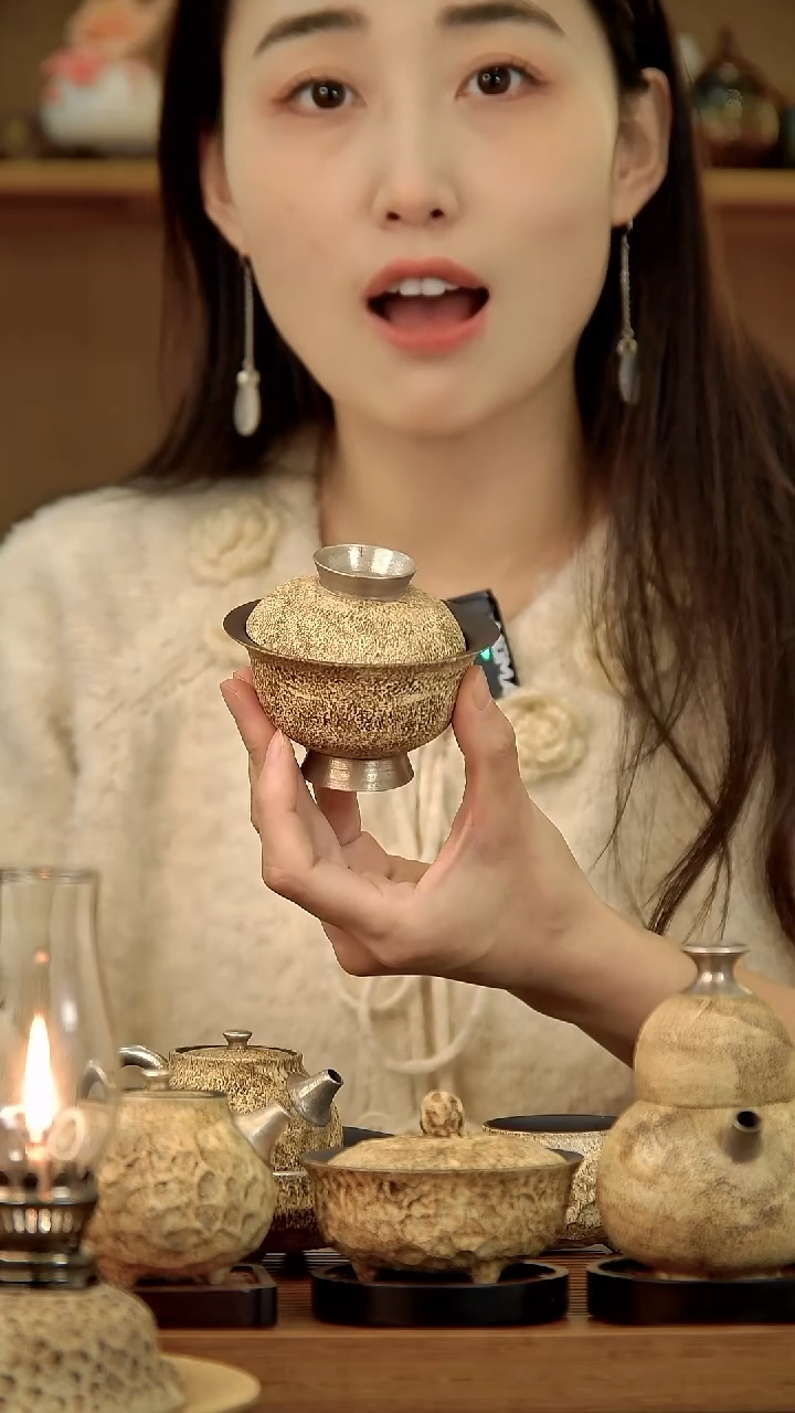 言野手作 粉引仿古小桥盖碗