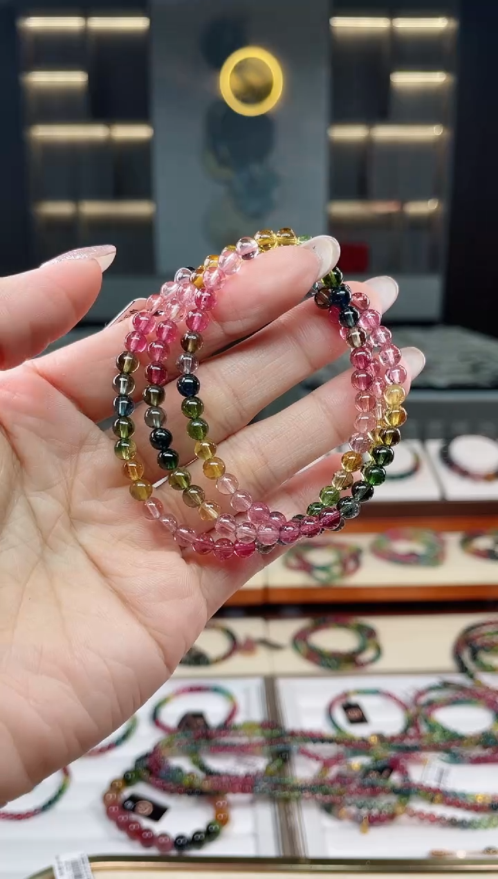 未镶嵌老矿碧玺彩虹三圈手串5mm+碧玺多样性发一条T