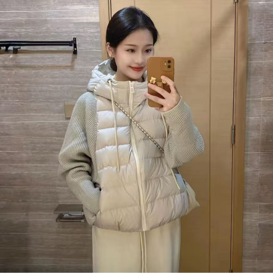 轻薄拼接假两件棉服女2025新款秋冬短款棉衣韩系保暖小个子外套潮