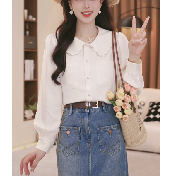 法式甜美娃娃领长袖衬衫女2025年春季新款温柔风小众设计感上衣