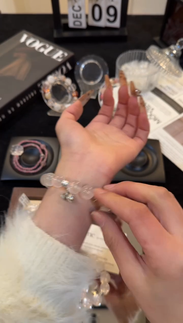 合金手链水晶粉水晶小版x2944