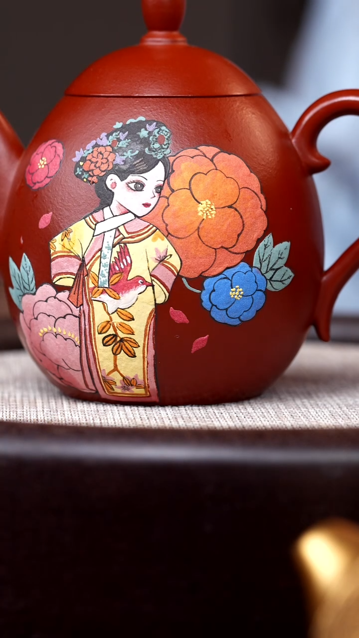 茶壶紫砂也***天朱泥宫灯泥绘嬛嬛
