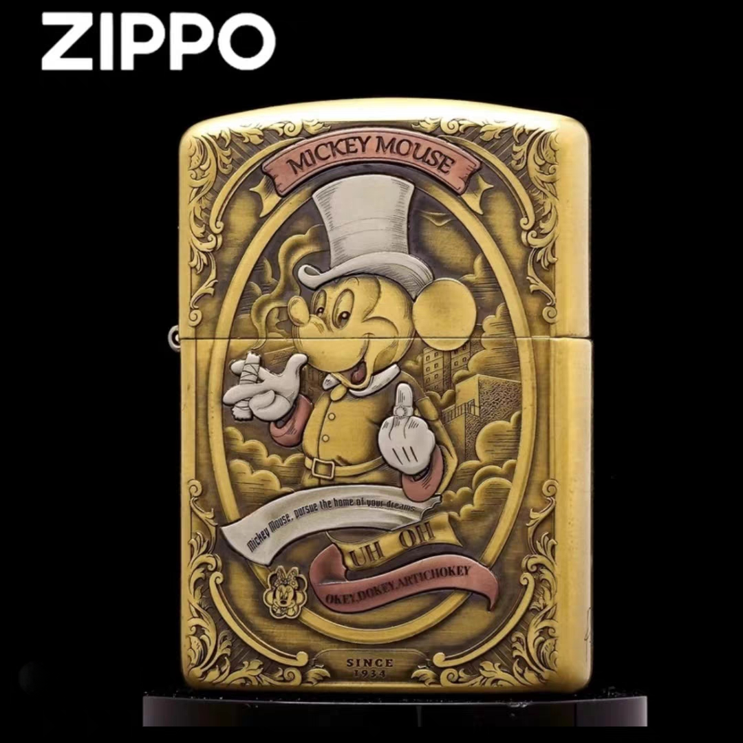 【老李鉴定】Zippo打火机正品G黄铜米老鼠米奇紫铜镶嵌煤油防风DYJ1