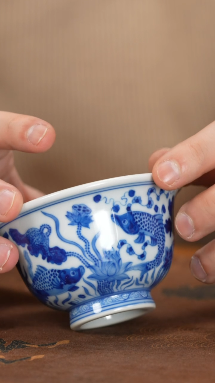 【闪购商品】杯刘建锋窑鱼藻纹压手杯