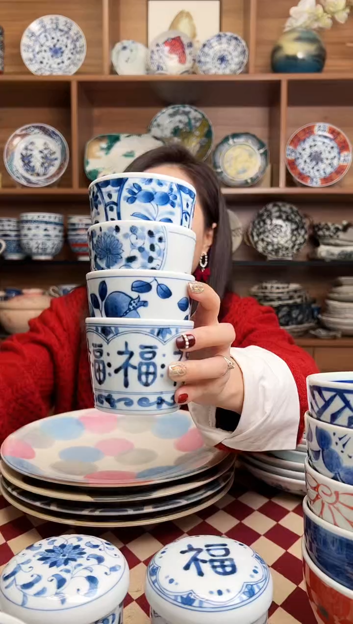 【闪购商品】瓷片蓝花+花伊+石榴+福字 荞麦汤汁杯