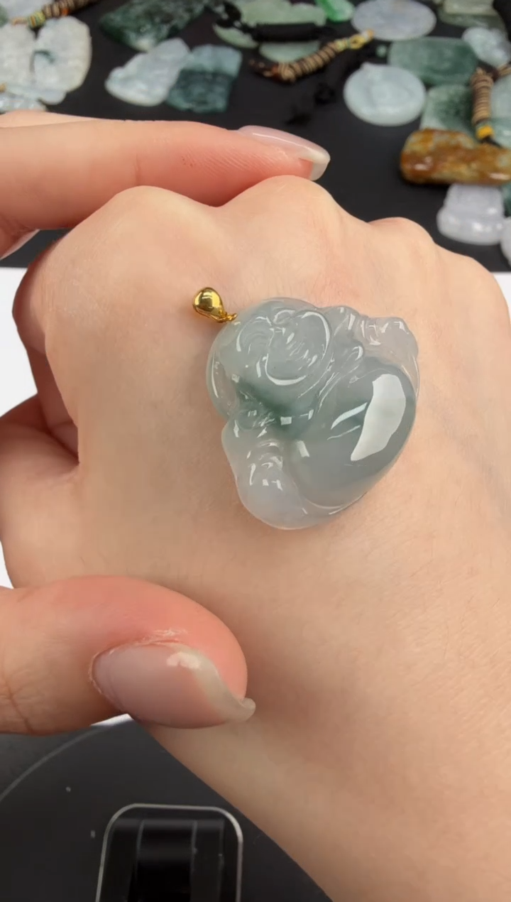 吊坠(不含链)18K金镶嵌翡翠翡翠饰品-91