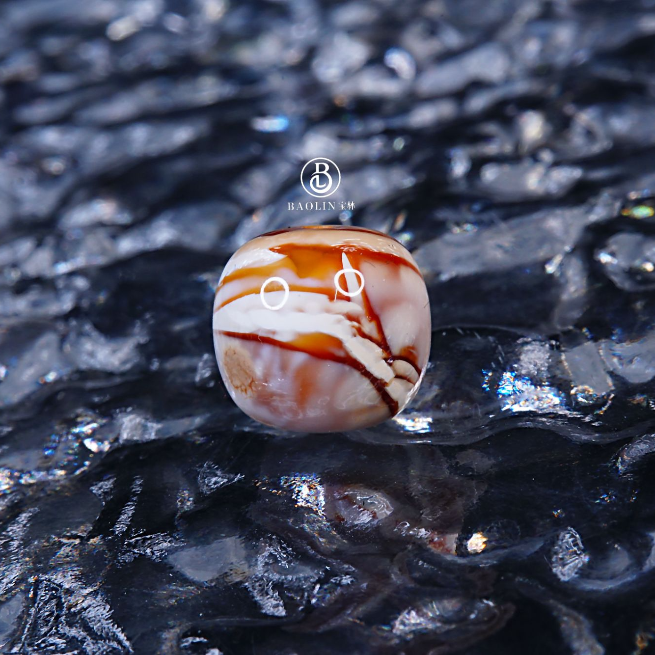 10.8mm紫红白彩沁色妖孽老型单珠  天然琥珀蜜蜡精品文玩配饰