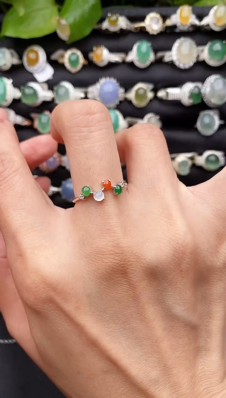 【闪购商品】翡翠戒指银S925镶嵌缅甸天然A货翡翠33   2-