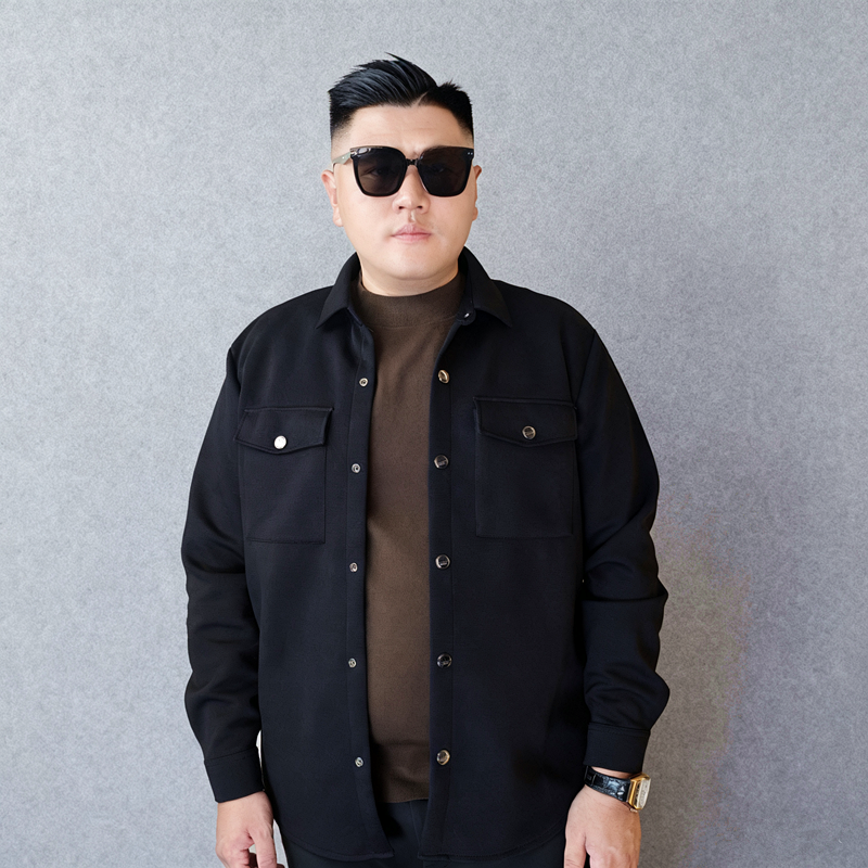 【宝总时尚休闲商务翻领夹克】大码男装外套按扣柔软秋季新款必备潮