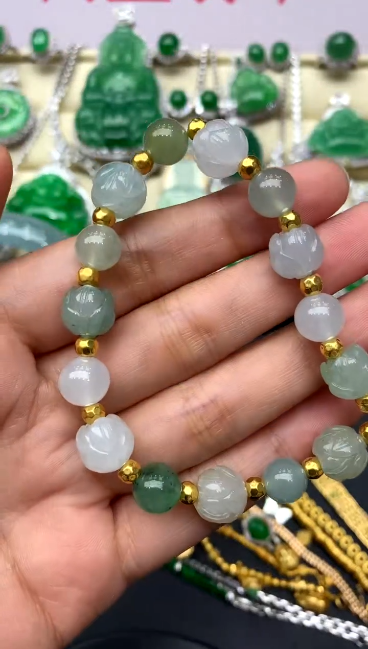 足金镶嵌手串翡翠109-中国好珍宝