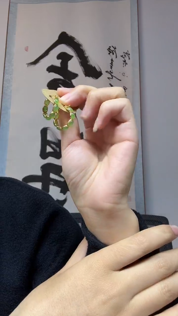 银S925镶嵌和田玉（碧玉）耳环耳环