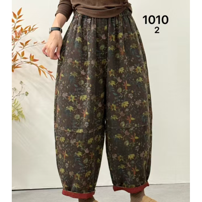 女式冬款加绒长裤  哈伦裤休闲裤花色印花复古