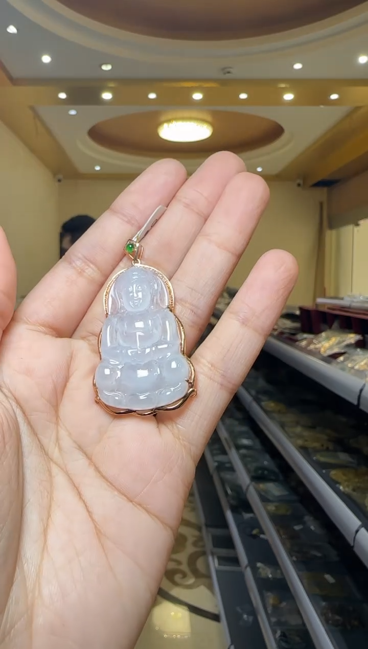 【闪购商品】翡翠吊坠(不含链)18K金镶嵌翡翠观音18K金镶嵌吊坠