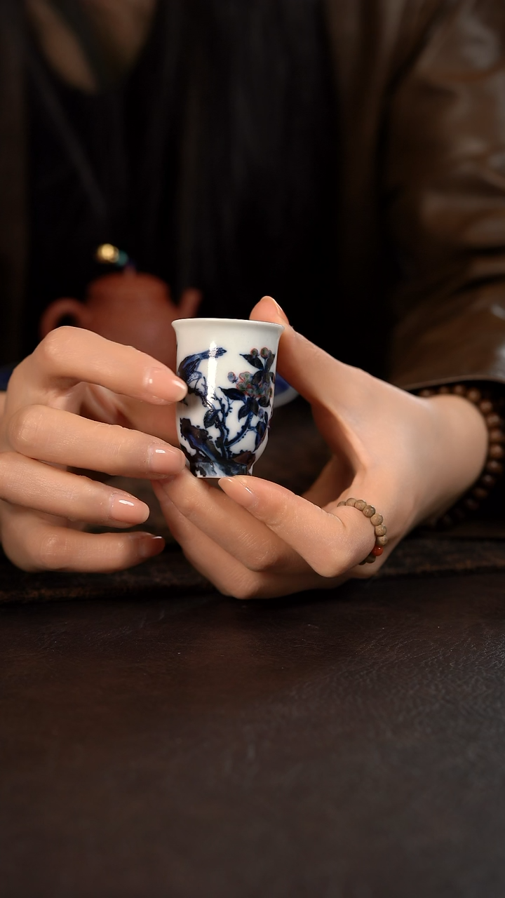 【闪购商品】杯活动价洪印慕明青红花鸟高闻香杯