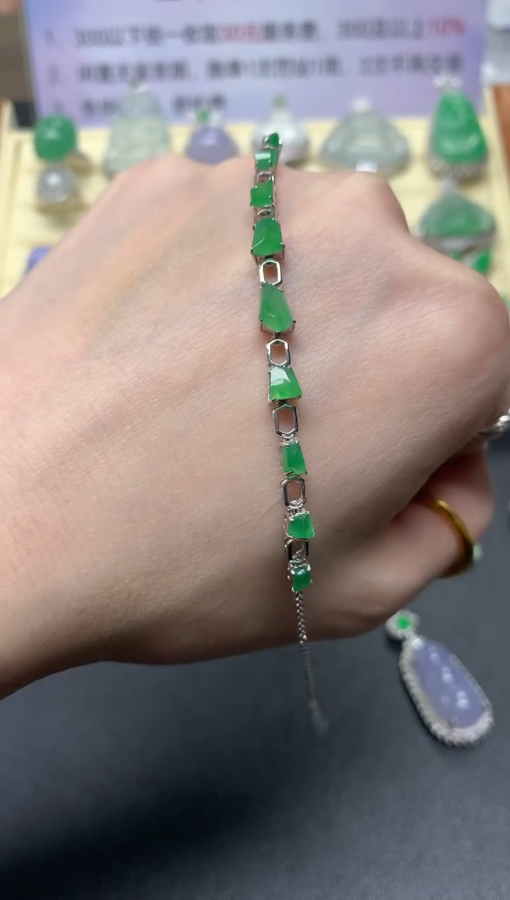 【闪购商品】翡翠手链18K金镶嵌手链|4150+415