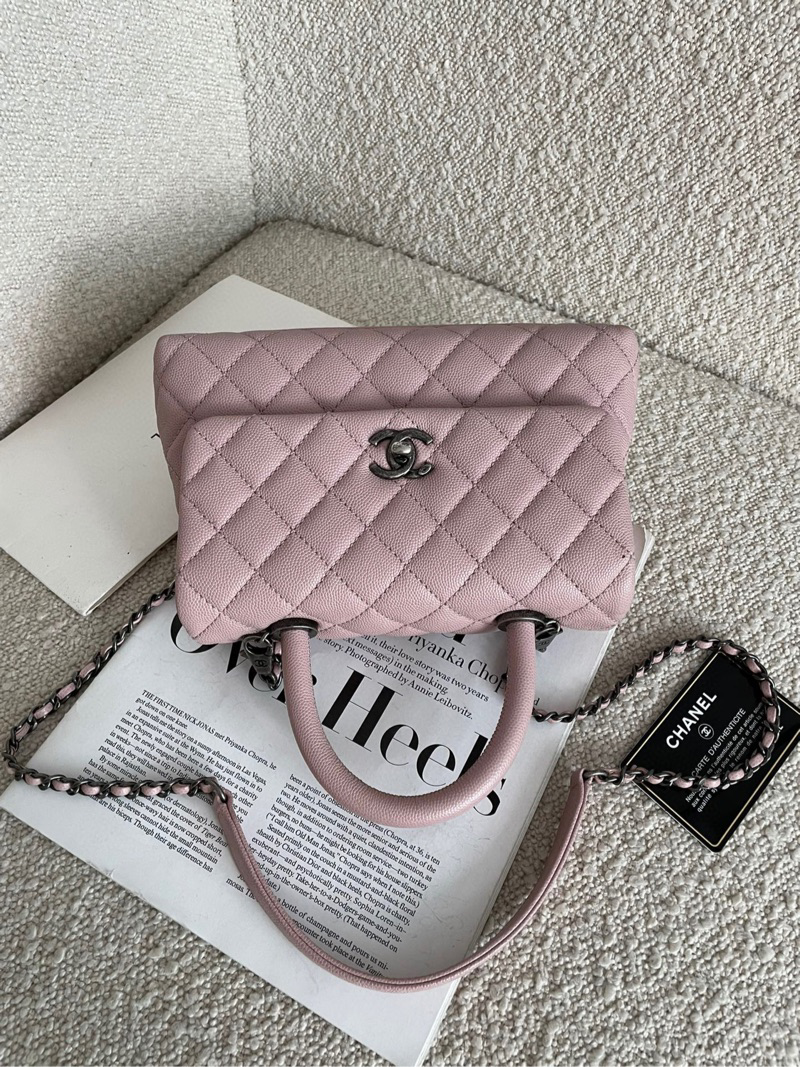 95新 Chanel/香奈儿 9929 Chanel 粉色荔枝牛cocohandle 手提包