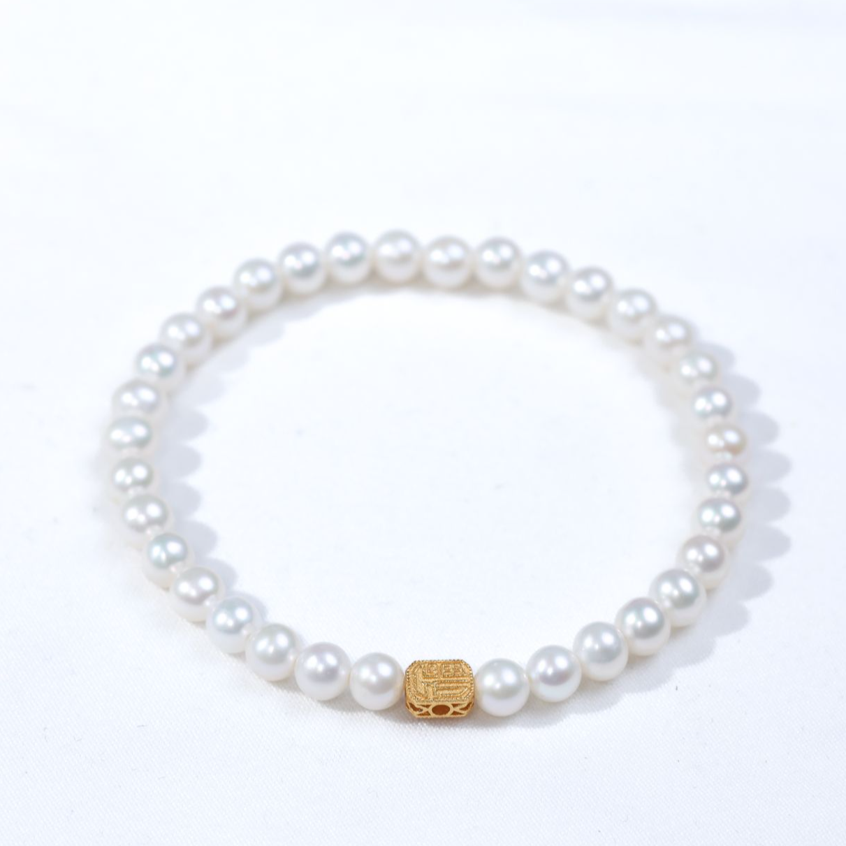 福气满满 | 淡水珍珠弹力绳手链古法S925银4-4.5mm百搭小米珠