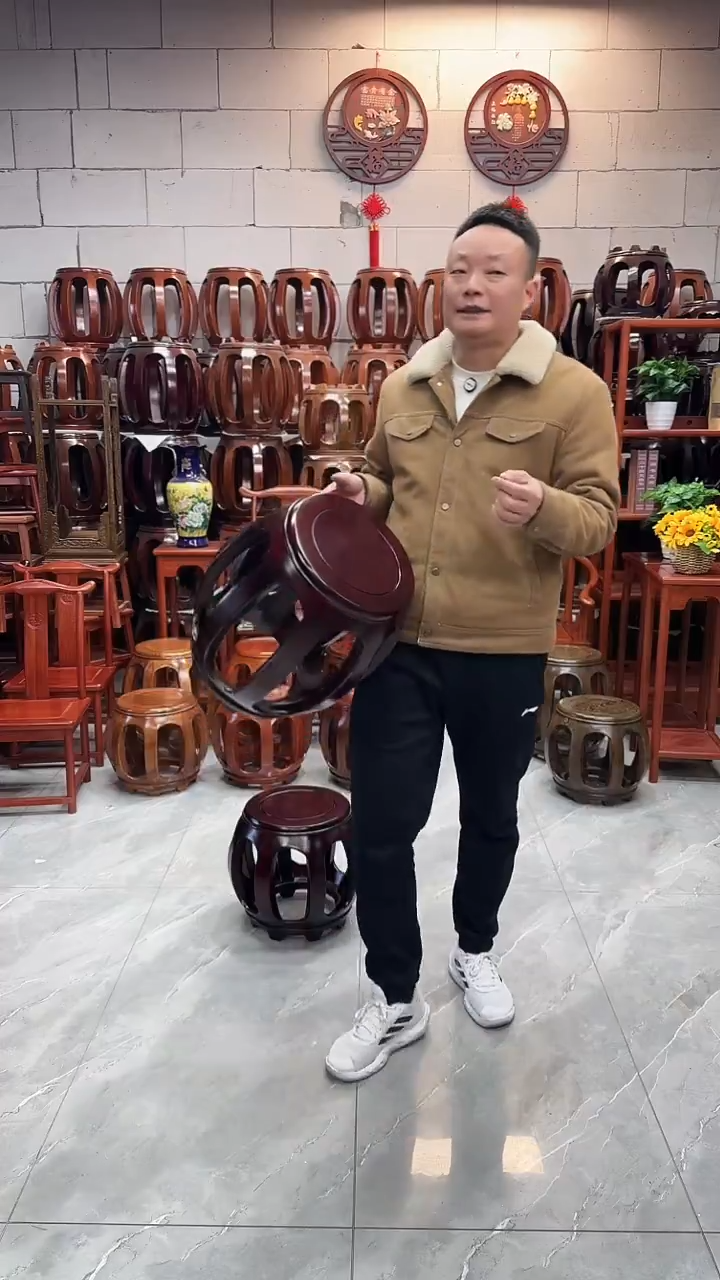 花梨木类家具酸枝色大号鼓凳3条