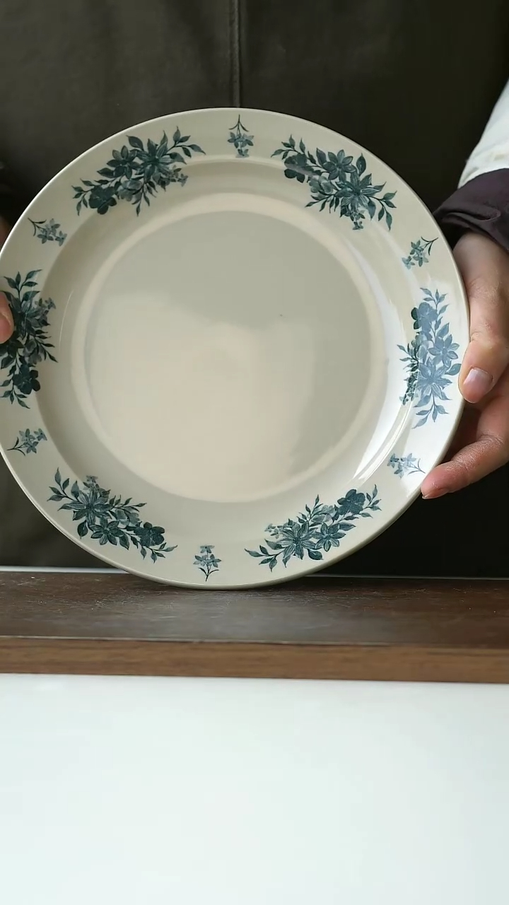 【闪购商品】陶瓷微瑕中古蓝绿主菜盘@4-2@