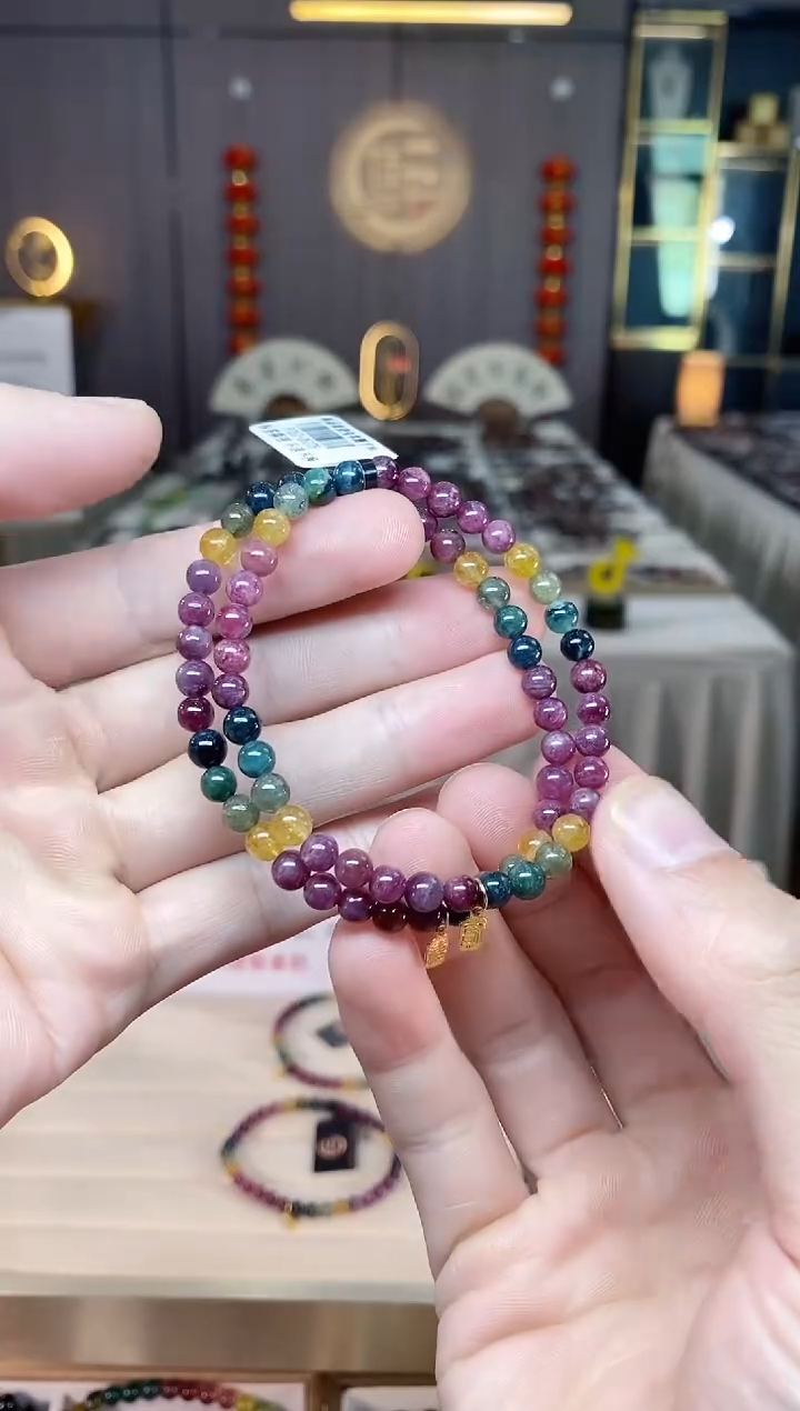 未镶嵌老矿碧玺彩虹单圈手串5mm+碧玺xion多样性发一条