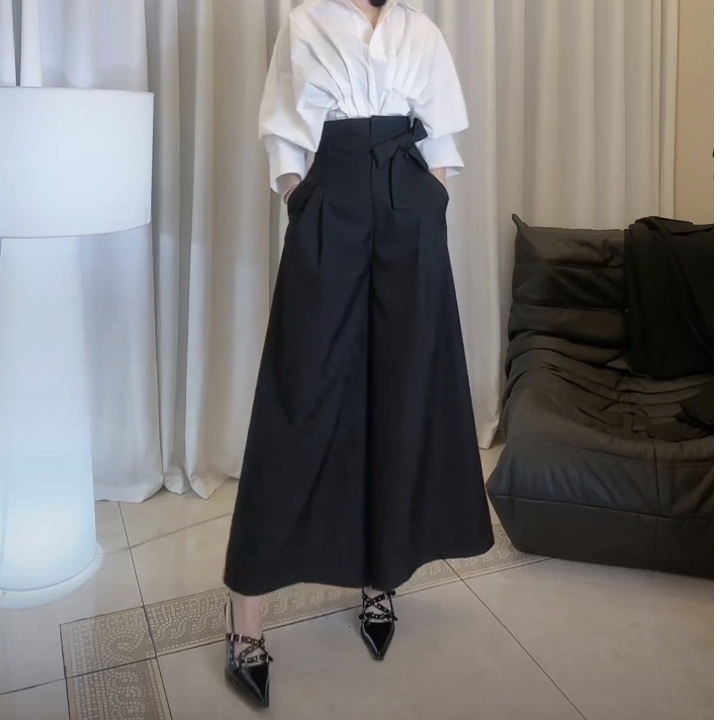 2025早春新款高腰宽松休闲西装裤女垂感纯色设计感直筒阔腿裤
