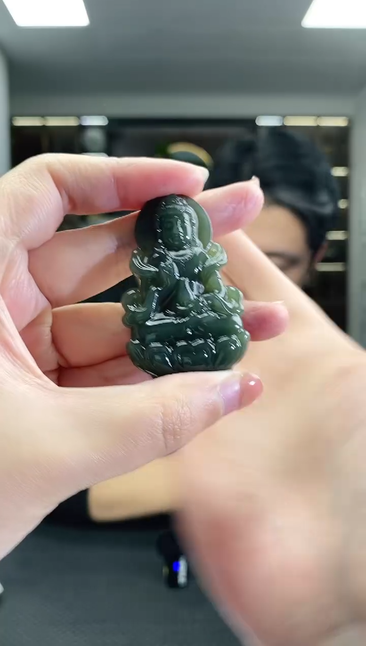 颈饰未镶嵌和田玉观音吊坠-带链子