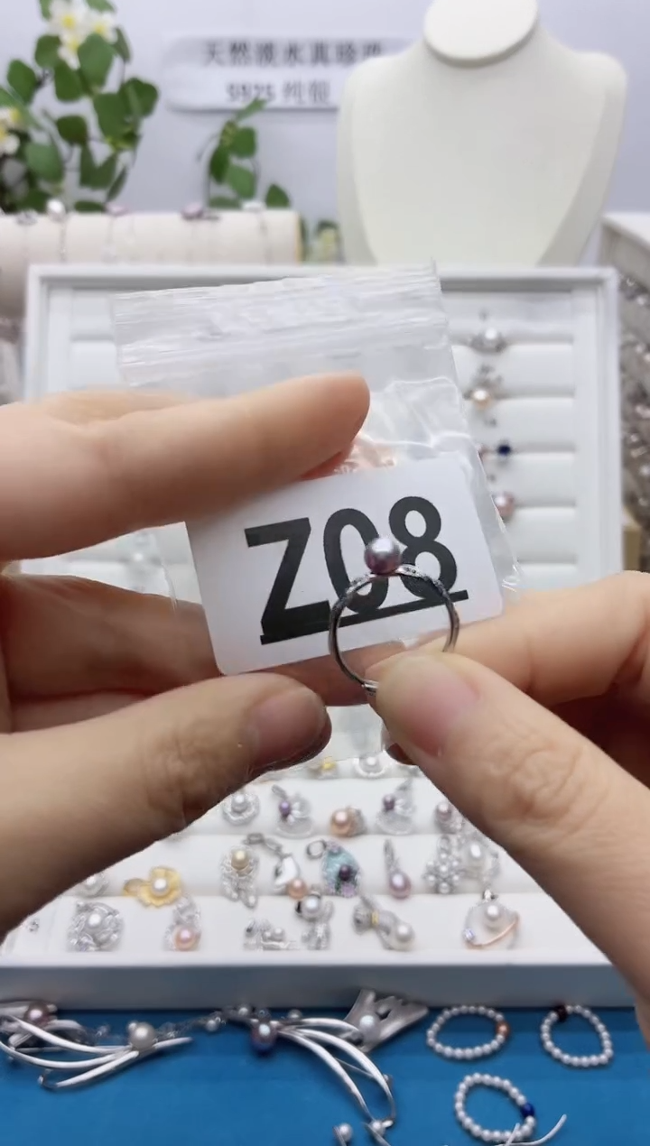 银S925镶嵌戒指淡水珍珠蜜*Z08