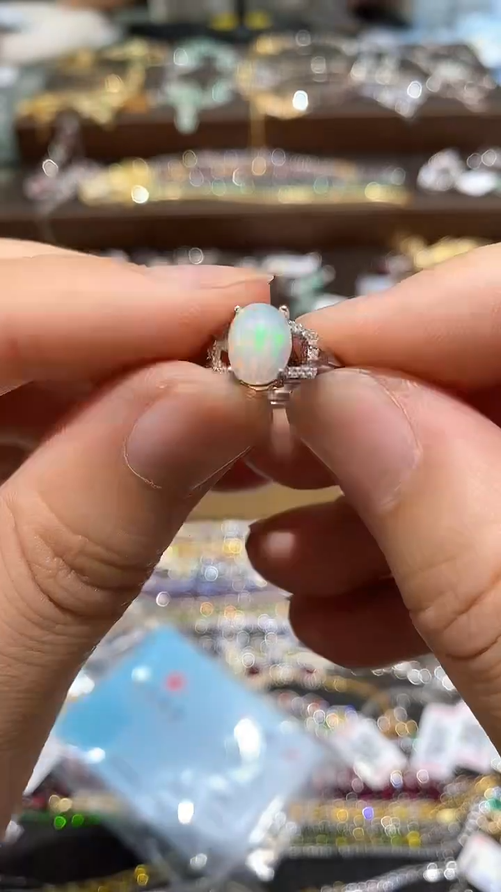 【闪购商品】欧泊戒指银S925镀金镶嵌戒指