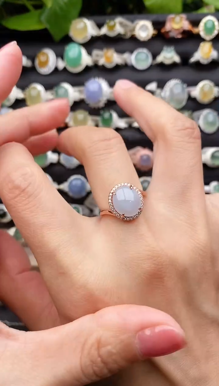 【闪购商品】翡翠戒指银S925镶嵌缅甸天然A货翡翠11  5-10