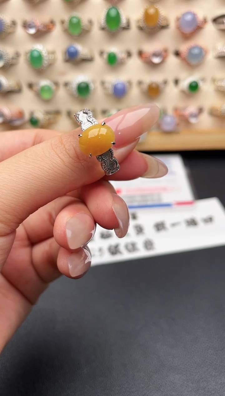 银S925镶嵌戒指翡翠一物一证一礼盒