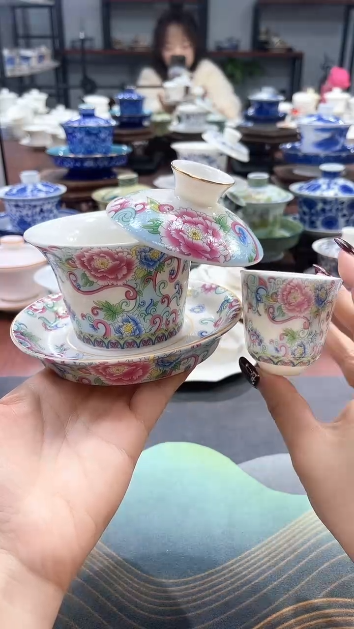 【闪购商品】掐银牡丹花盖碗+1杯