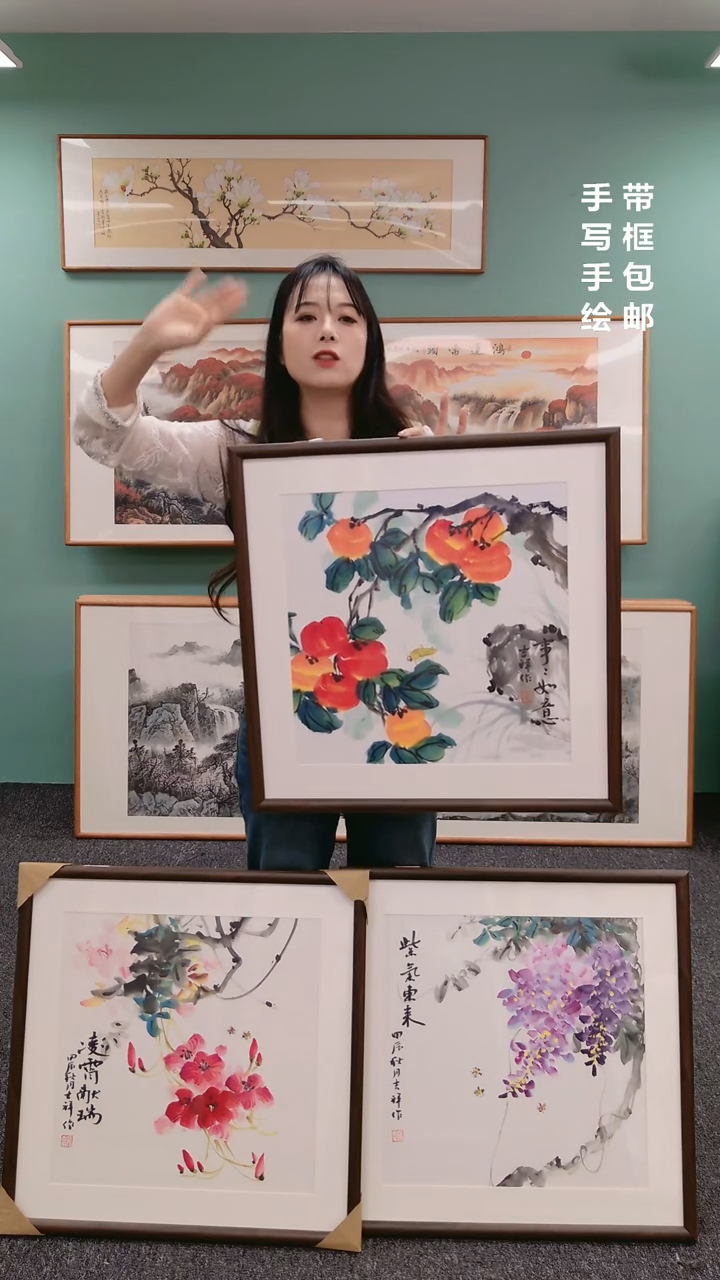 【闪购商品】国画花鸟一对60*60绘画作品随机发货