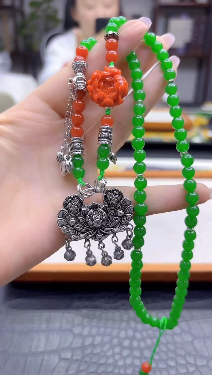 颈饰银S925镶嵌翡翠DIY款875