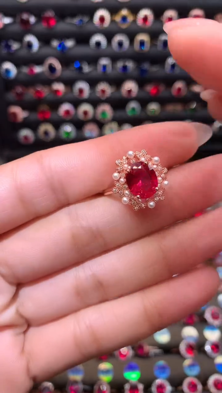 【闪购商品】红宝石戒指银S925镶嵌玫瑰金