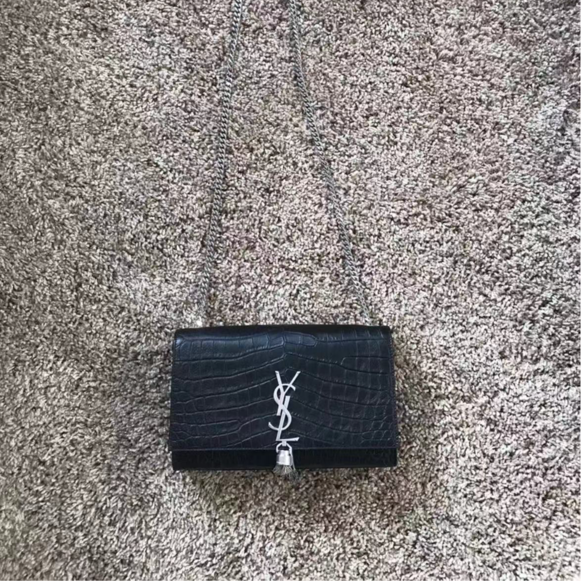 99新 YSL/圣罗兰 kate黑银流苏中号/单肩斜挎包/甄选