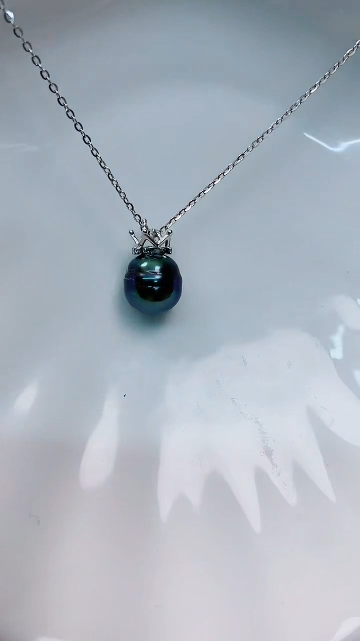 【闪购商品】海水珍珠吊坠(赠链)银S925镶嵌9-10大溪地黑珍珠吊坠