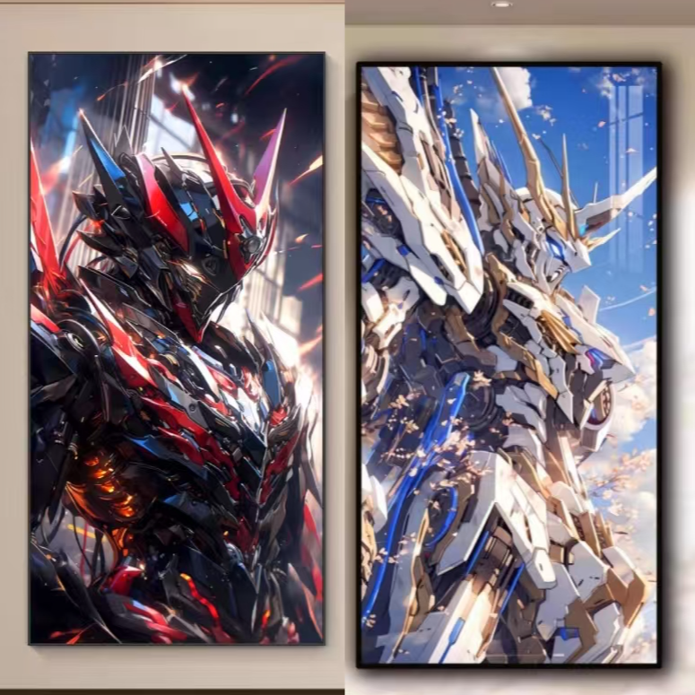 《红蓝高达》高清晶瓷电竞房装饰画40*80  两联高达